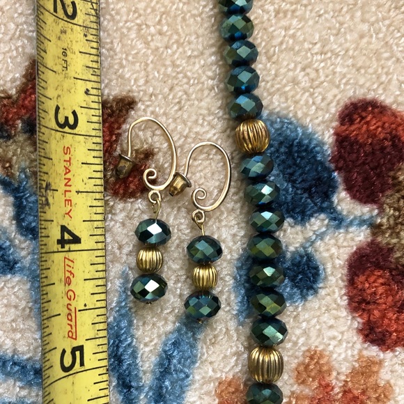 VTG  ABALONE NECKLACE W/ GOLD & GLASS FACETED BEADS 22" & MATCHING EARRINGS SET - Picture 9 of 17